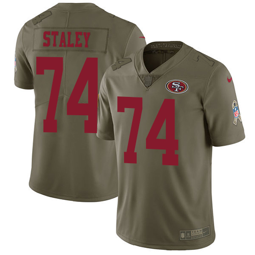 Nike 49ers #74 Joe Staley Olive Men's Stitched NFL Limited Salute to Service Jersey - Click Image to Close